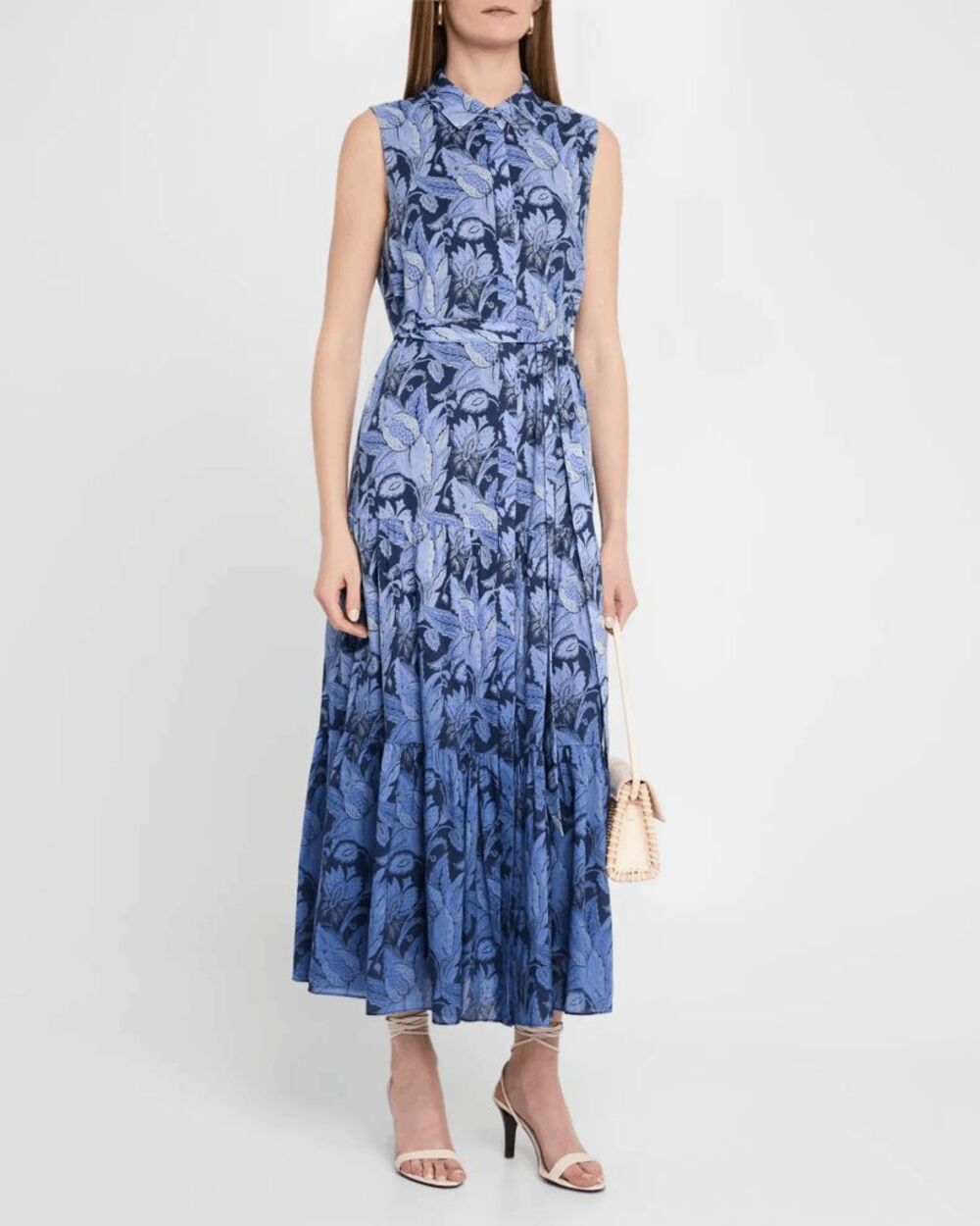 Kobi Halperin $448 Floral Blayn Tiered Ombre Dip Dye Cotton maxi dress Womens M
